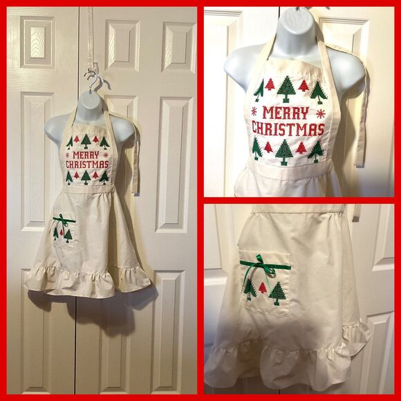 Handmade Christmas Apron: Cross Stitch Holiday Cooking - Picture 4 of 6